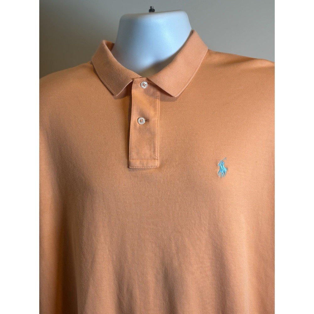 Polo Ralph Lauren Shirt Mens Large Peach/ Orange Short Sleeve Golf Teal Pony - Picture 2 of 8